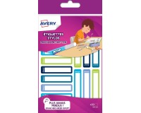 Avery Family mini naametiketten, ft 5 x 1 cm, blauw/groen, ophangbare etui met 30 etiketten