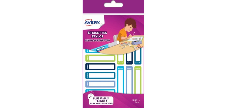 Avery Family Mini-Stiftetiketten, 5 x 1 cm, blau/grün, klammerbare Tüte mit 30 Etiketten