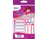 Avery Family mini naametiketten, ft 5 x 1 cm, roze/paars, ophangbare etui met 30 etiketten