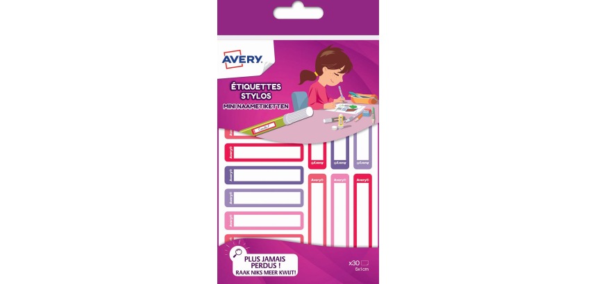 Avery Family Stiftetiketten Minis, 5 x 1 cm, rosa/violett, beutelbar mit 30 Etiketten