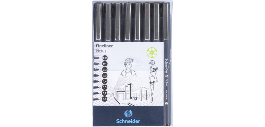 Schneider Pictus Fineliner Black Case 8 Pieces