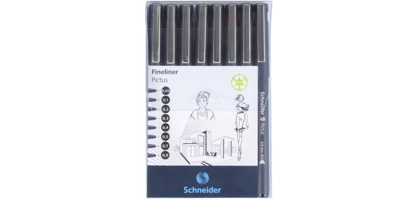 Fineliner Schneider Pictus zwart etui à 8 stuks