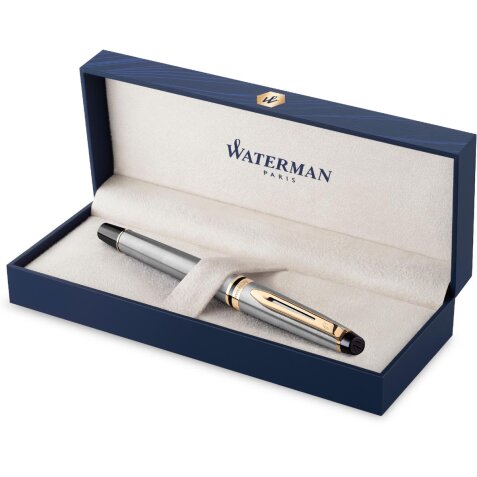 Waterman Expert stylo plume, moyenne, argent/or, en boîte-cadeau