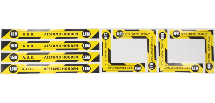 Sticker set workspace barrier, text (in Dutch): please keep 1.5 m distance