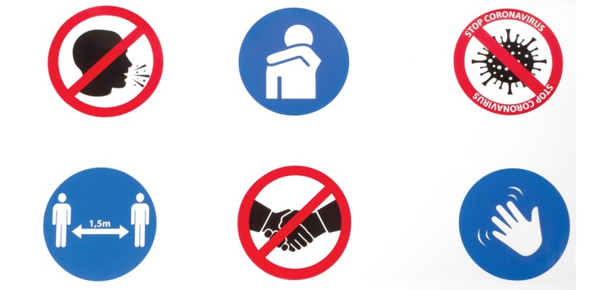 Safety sticker, 6 symbols with conduct rules, dimensions 100 x 50 cm