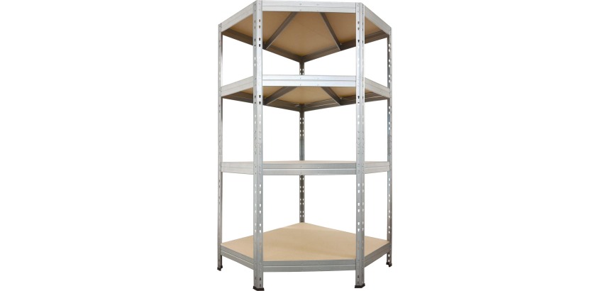 AR Shelving étagère Corner Rivet, ft 180 x 90 x 90 x 45 cm, 4 tablettes en HDF, galvanisé