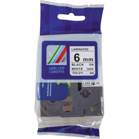 Compatible tape voor Brother P-touch, 6 mm, zwart op wit