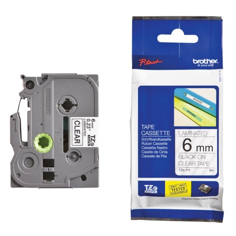 Brother TZe ruban pour P-Touch 6 mm, noir sur transparent