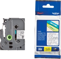 Brother TZe ruban pour P-Touch 12 mm, blanc sur transparent