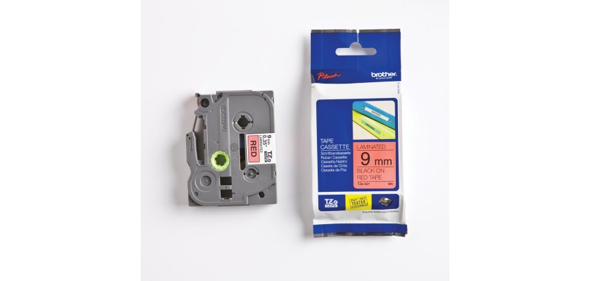 Labeltape Brother P-touch TZe-421 standaard 9mm zwart op rood