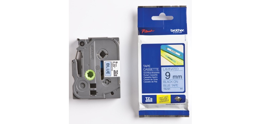 Labeltape Brother P-touch TZe-521 standaard 9mm zwart op blauw