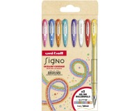 Uni-ball roller Signo Glitter, pointe large, couleurs assorties, étui de 5 pièces