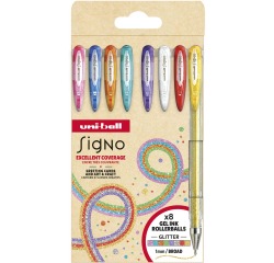 Uni-ball roller Signo Glitter, pointe large, couleurs assorties, étui de 5 pièces