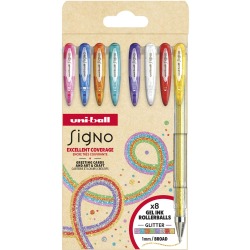 Uni-ball roller Signo Glitter, pointe large, couleurs assorties, étui de 5 pièces