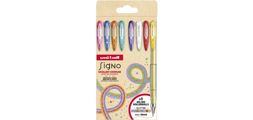 Uni-ball Signo Glitter Roller, bold point, assorted colors, set of 5 pieces
