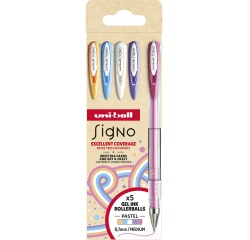 Uni-ball roller Signo Pastel, pointe moyenne, couleurs assorties, étui de 5 pièces