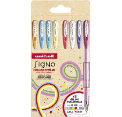 Uni-ball roller Signo Pastel, pointe moyenne, couleurs assorties, étui de 8 pièces