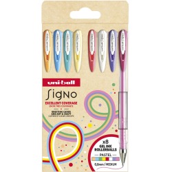 Uni-ball roller Signo Pastel, pointe moyenne, couleurs assorties, étui de 8 pièces
