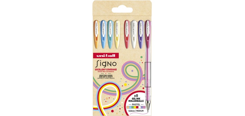 Uni-ball Signo Pastel Roller, medium point, assorted colors, set of 8 pieces