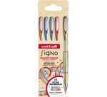Uni-ball Signo Metallic roller, medium tip, assorted colors, set of 5 pieces