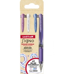 Uni-ball roller Signo Broad Creative, pointe large, étui de 4 pièces: rose, blanc, bleu, violet
