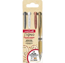 Uni-ball roller Signo Broad Creative, pointe large, étui de 4 pièces: argent, blanc, bronze, or