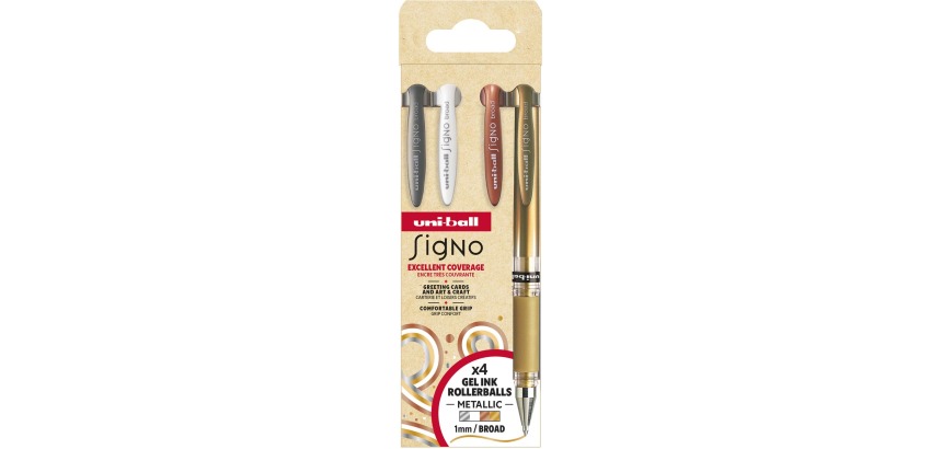 Uni-ball Signo Broad Creative roller pen, broad tip, set of 4 pieces: silver, white, bronze, gold