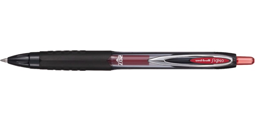 Uni-ball Signo RT207 roller, rétractable, largeur de trait 0,4 mm, en plastique recyclé, rouge