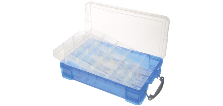 Really Useful Box 4-liter storage box with 2 dividers, transparent blue