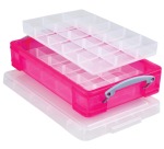 Really Useful Box boîte de rangement 4 litres avec 2 diviseurs, rose vif transparent