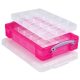 Really Useful Box boîte de rangement 4 litres avec 2 diviseurs, rose vif transparent