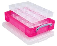 Really Useful Box boîte de rangement 4 litres avec 2 diviseurs, rose vif transparent