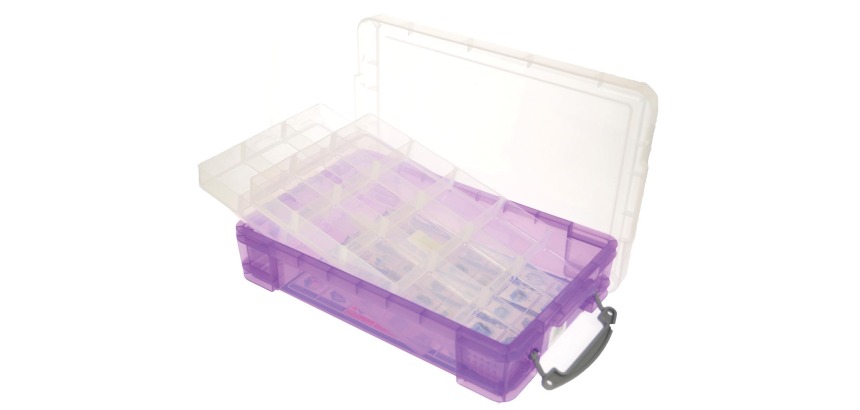 Really Useful Box boîte de rangement 4 litres avec 2 diviseurs, pourpre transparent