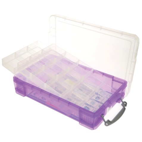 Really Useful Box boîte de rangement 4 litres avec 2 diviseurs, pourpre transparent