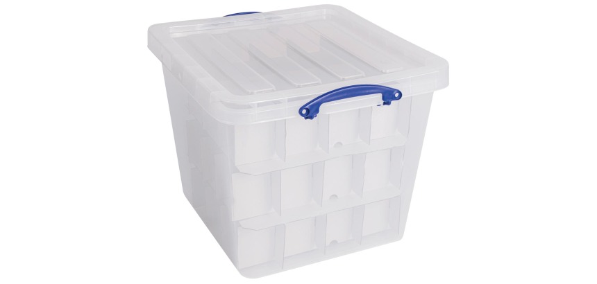 Really Useful Box storage box, 60 L, with insert, transparent