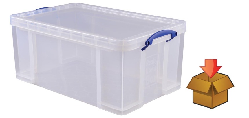 Really Useful Box 64 l, transparent, emballé individuellement en carton