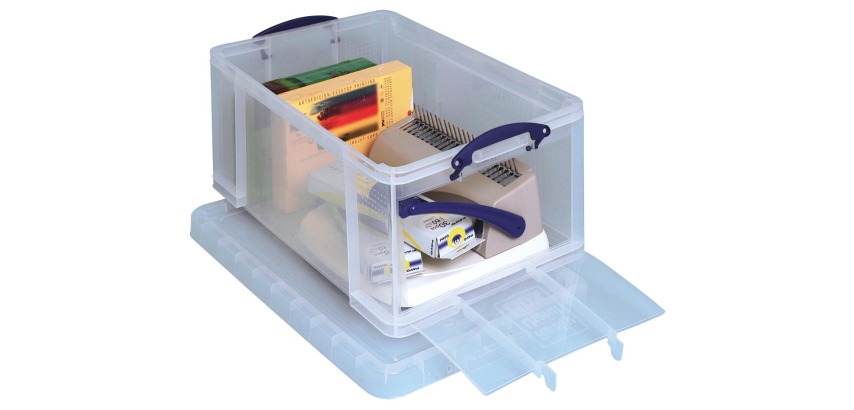 Really Useful Box 64-liter storage box with front opening, transparent