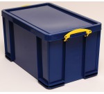 Really Useful Box boîte de rangement 84 litre, bleu foncé avec poignées jaunes