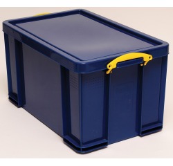 Really Useful Box boîte de rangement 84 litre, bleu foncé avec poignées jaunes