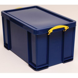 Really Useful Box boîte de rangement 84 litre, bleu foncé avec poignées jaunes