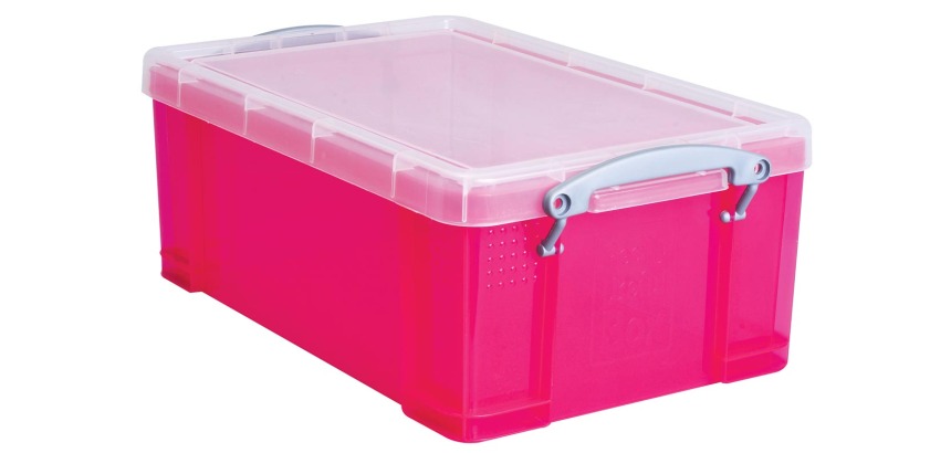 Really Useful Box storage box 9 liters, bright pink transparent