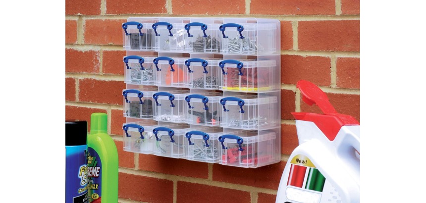 Really Useful Box cube mural avec 16 boîtes de 0,3 litres, transparent