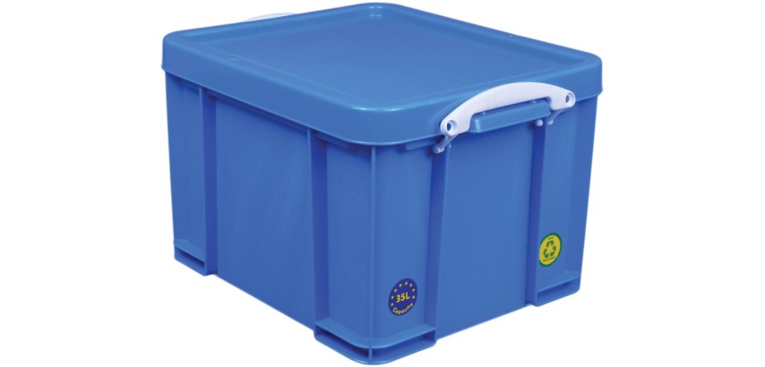 Really Useful Box Aufbewahrungsbox 35 l, Neonblau mit weißen Griffen