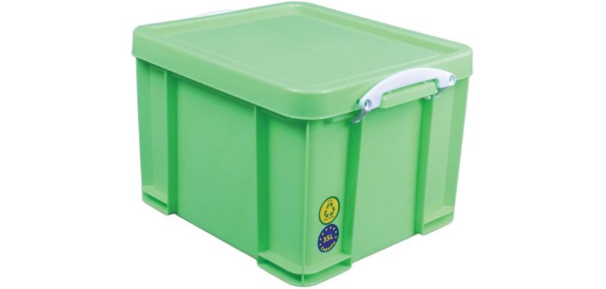 Really Useful Box opbergdoos 35 liter, neongroen met witte handvaten