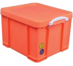Really Useful Box opbergdoos 35 liter, neonoranje met witte handvaten