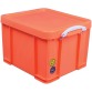 Really Useful Box opbergdoos 35 liter, neonoranje met witte handvaten