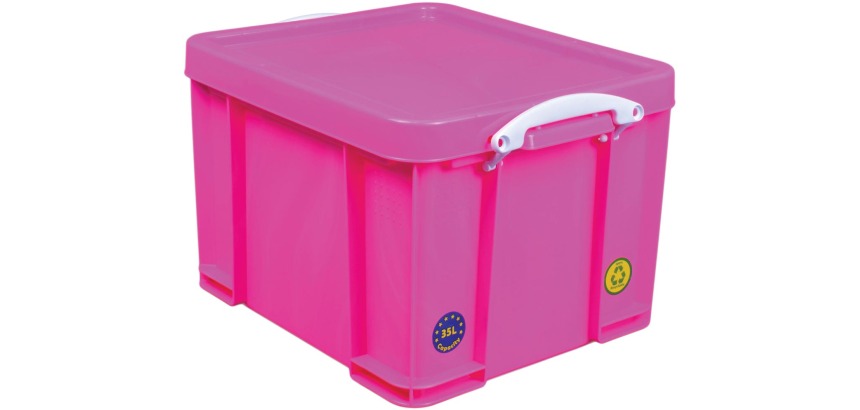 Really Useful Box opbergdoos 35 liter, neonroze met witte handvaten