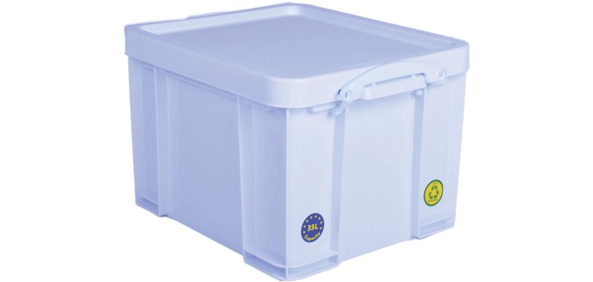 Really Useful Box 35 liter storage box, neon white with white handles