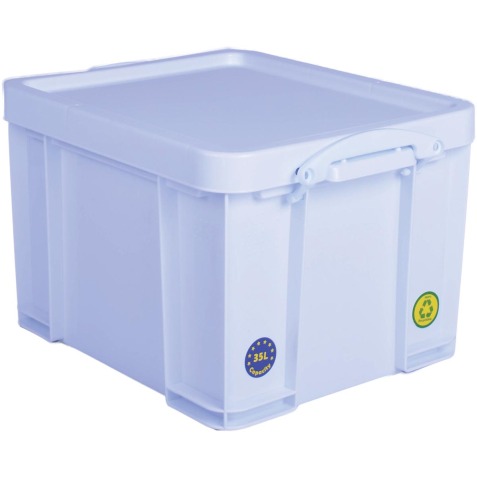 Really Useful Box boîte de rangement 35 litre, blanc néon avec poignées blanches