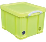 Really Useful Box Aufbewahrungsbox 35 Liter, Neon-Gelb mit weißen Griffen